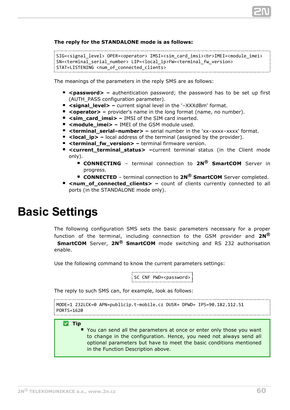 Basic settings | 2N M2M Solution 2N SmartCom - User Manual 1.9.0 User Manual | Page 60 / 149