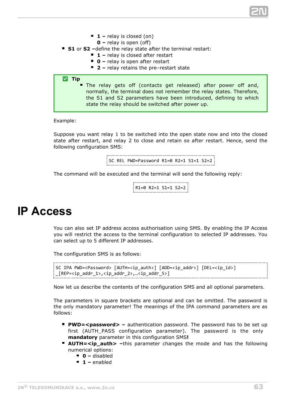 Ip access | 2N M2M Solution 2N SmartCom - User Manual 1.9.0 User Manual | Page 63 / 149
