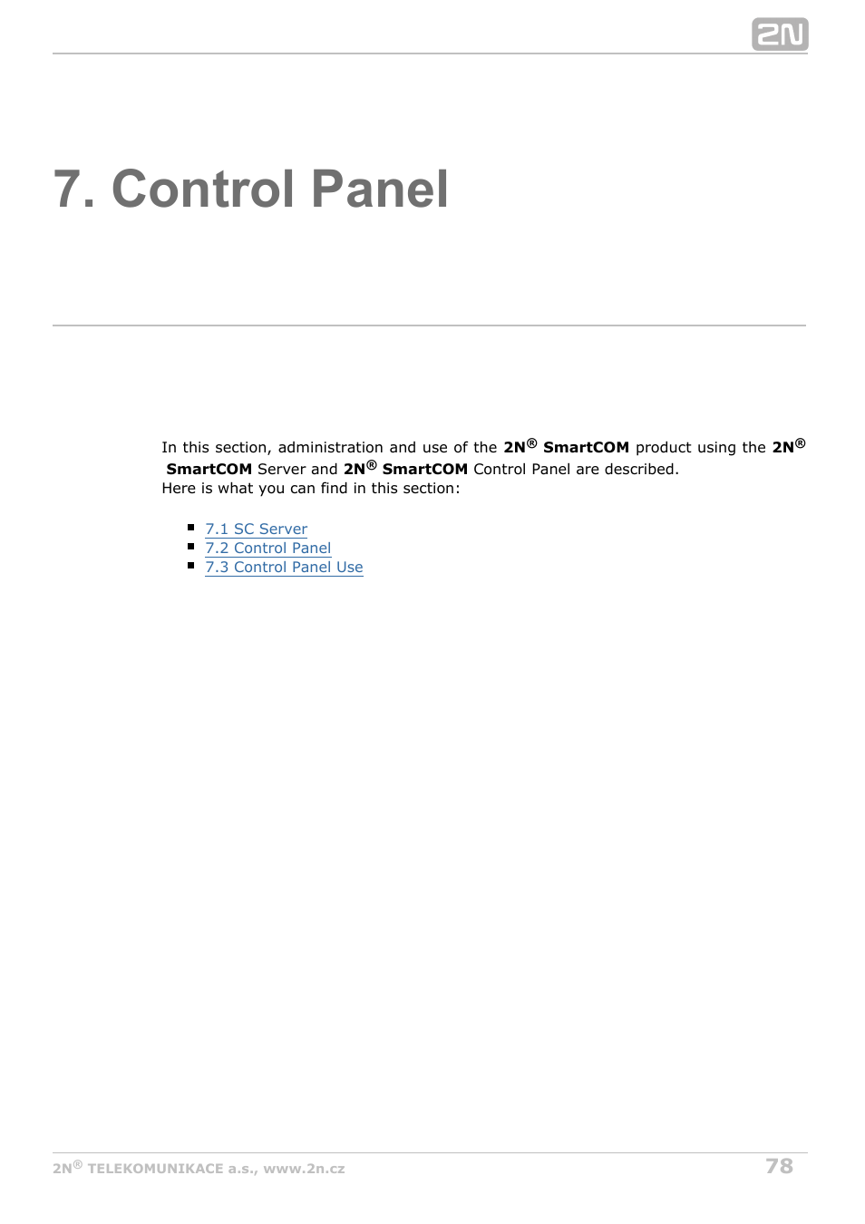 Control panel | 2N M2M Solution 2N SmartCom - User Manual 1.9.0 User Manual | Page 78 / 149