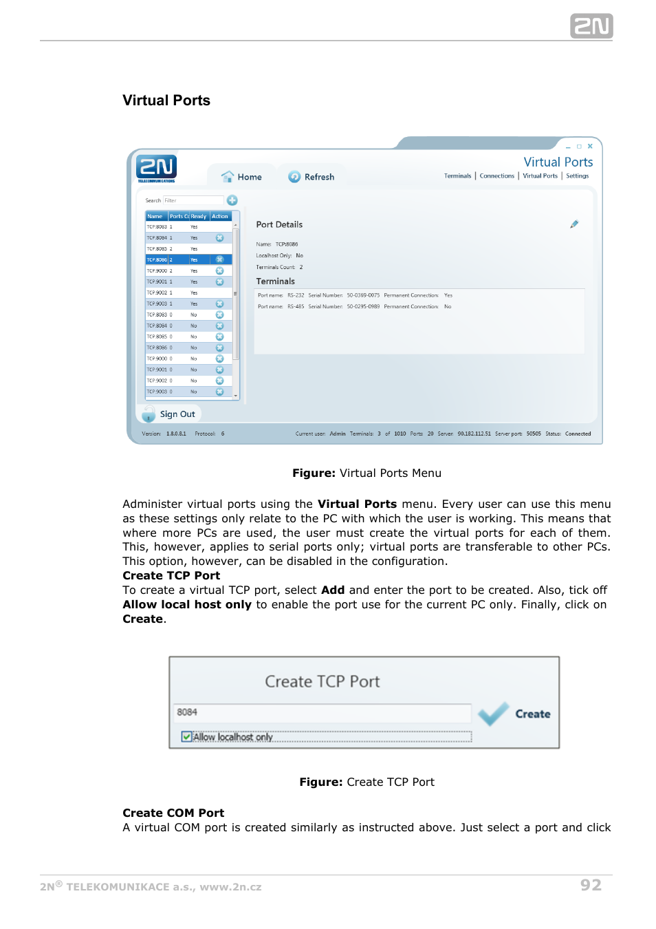 Virtual ports | 2N M2M Solution 2N SmartCom - User Manual 1.9.0 User Manual | Page 92 / 149