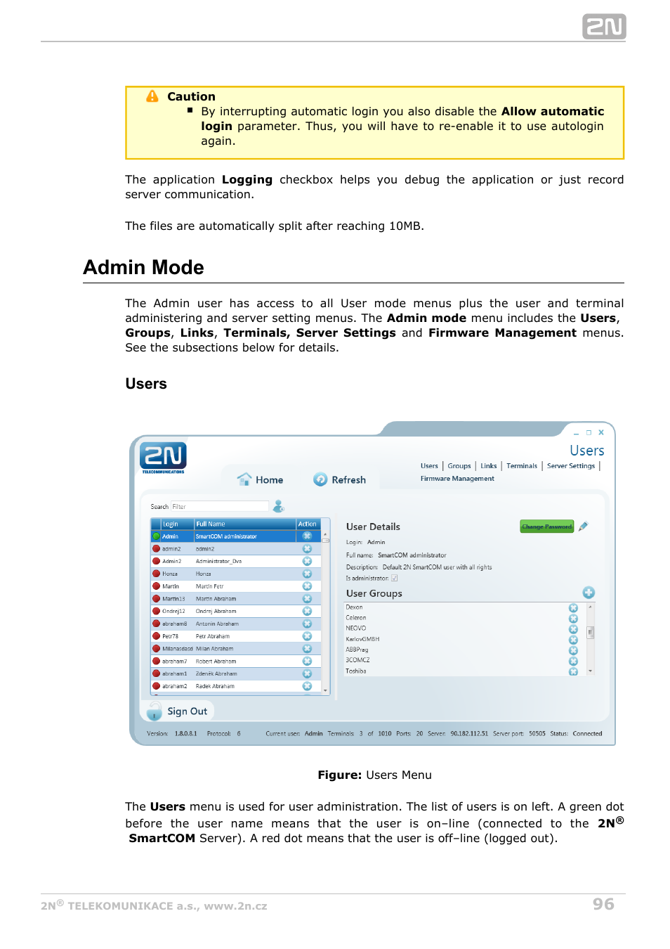 Admin mode, Users | 2N M2M Solution 2N SmartCom - User Manual 1.9.0 User Manual | Page 96 / 149