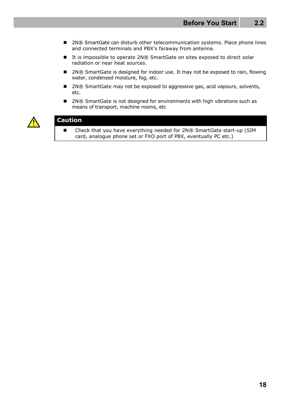 Before you start 2.2 | 2N Fixed line replacement with 2N SmartGate - Manual v1.1.2 User Manual | Page 18 / 89