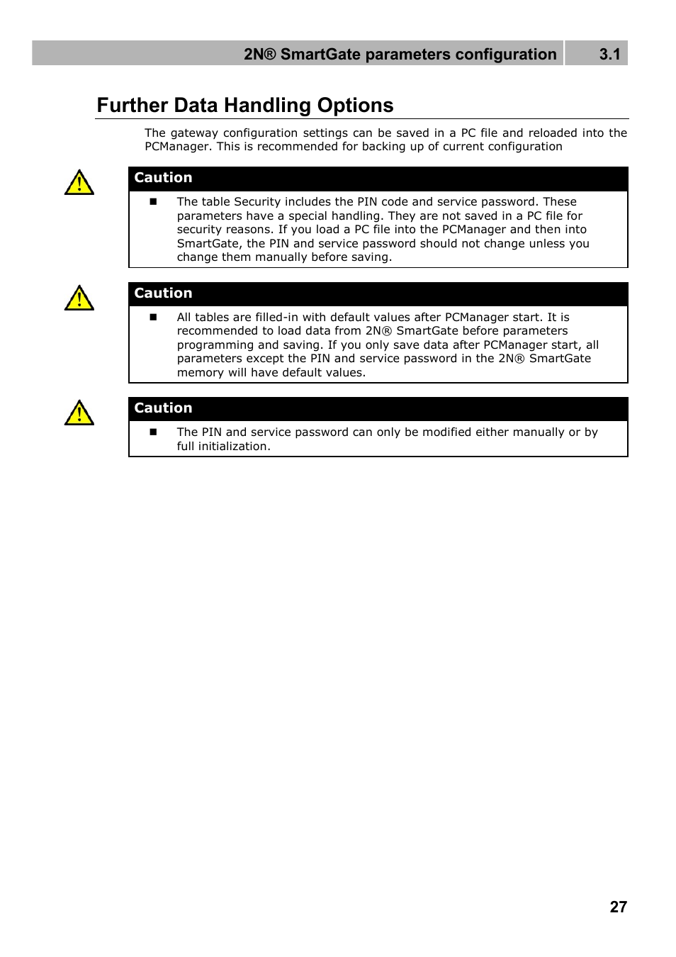 Further data handling options, 2n® smartgate parameters configuration 3.1 | 2N Fixed line replacement with 2N SmartGate - Manual v1.1.2 User Manual | Page 27 / 89
