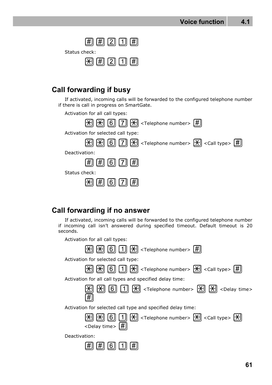 Call forwarding if busy, Call forwarding if no answer, Voice function 4.1 | 2N Fixed line replacement with 2N SmartGate - Manual v1.1.2 User Manual | Page 61 / 89