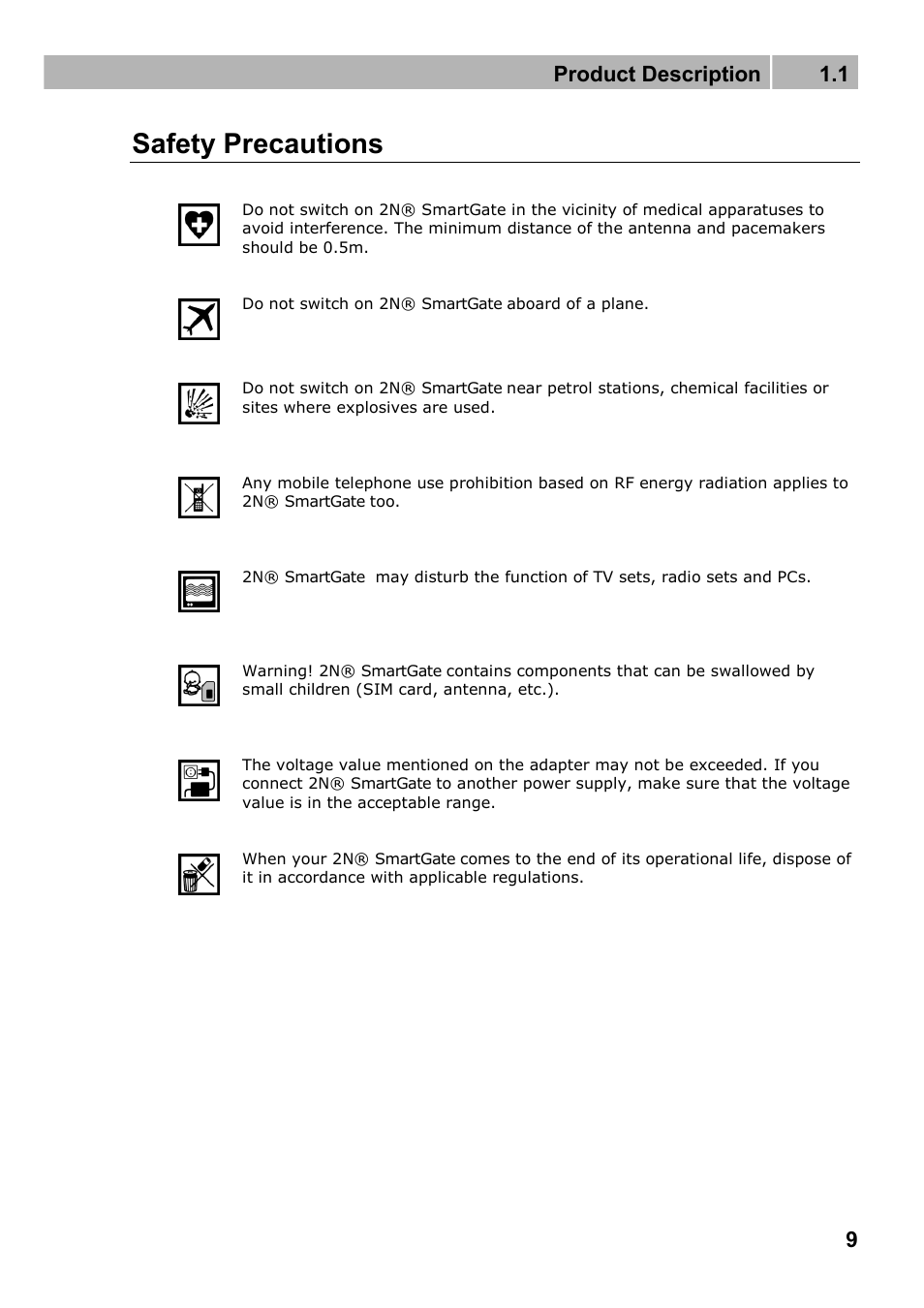 Safety precautions, Product description 1.1 | 2N Fixed line replacement with 2N SmartGate - Manual v1.1.2 User Manual | Page 9 / 89