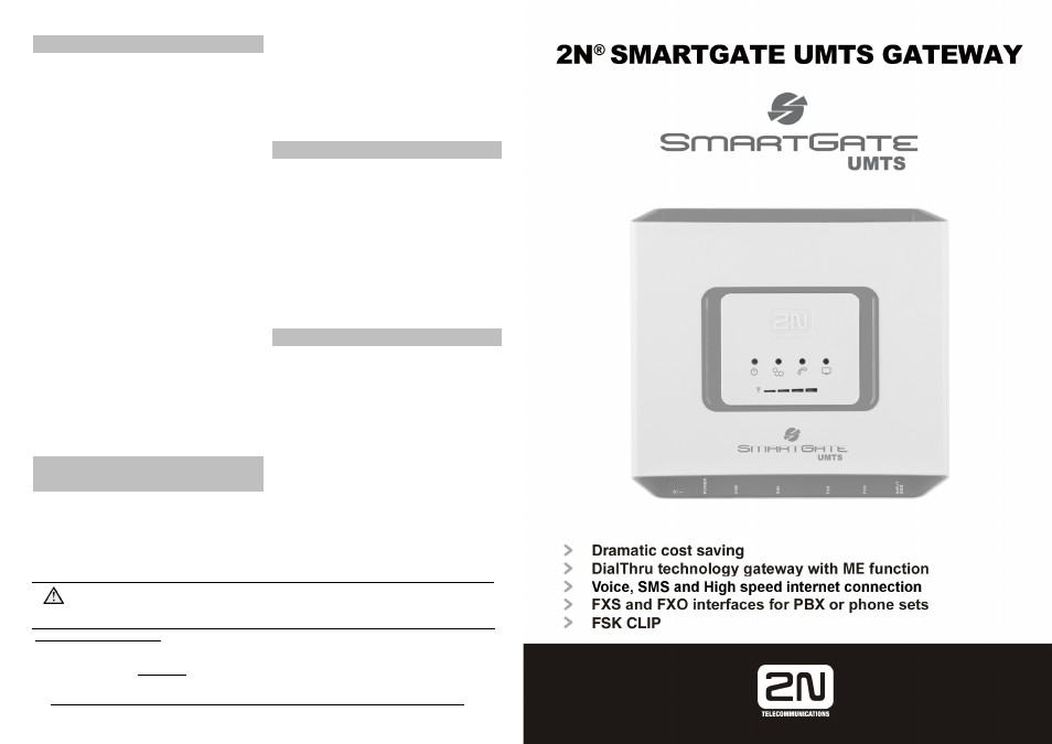 2N Analogue UMTS gateway 2N SmartGate UMTS - Quick Start, 1713 v1.00 User Manual | 2 pages