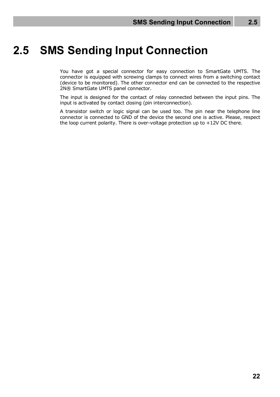 5 sms sending input connection | 2N Analogue UMTS gateway 2N SmartGate UMTS - Manual, 1699 v1.1.0 User Manual | Page 22 / 83