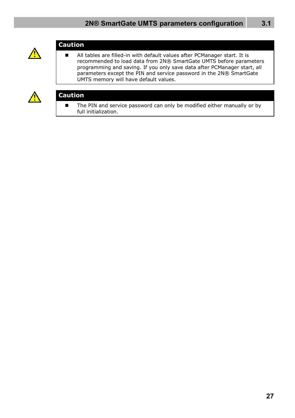 2n® smartgate umts parameters configuration 3.1 | 2N Analogue UMTS gateway 2N SmartGate UMTS - Manual, 1699 v1.1.0 User Manual | Page 27 / 83