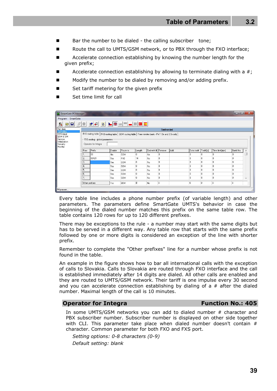 Table of parameters 3.2 | 2N Analogue UMTS gateway 2N SmartGate UMTS - Manual, 1699 v1.1.0 User Manual | Page 39 / 83