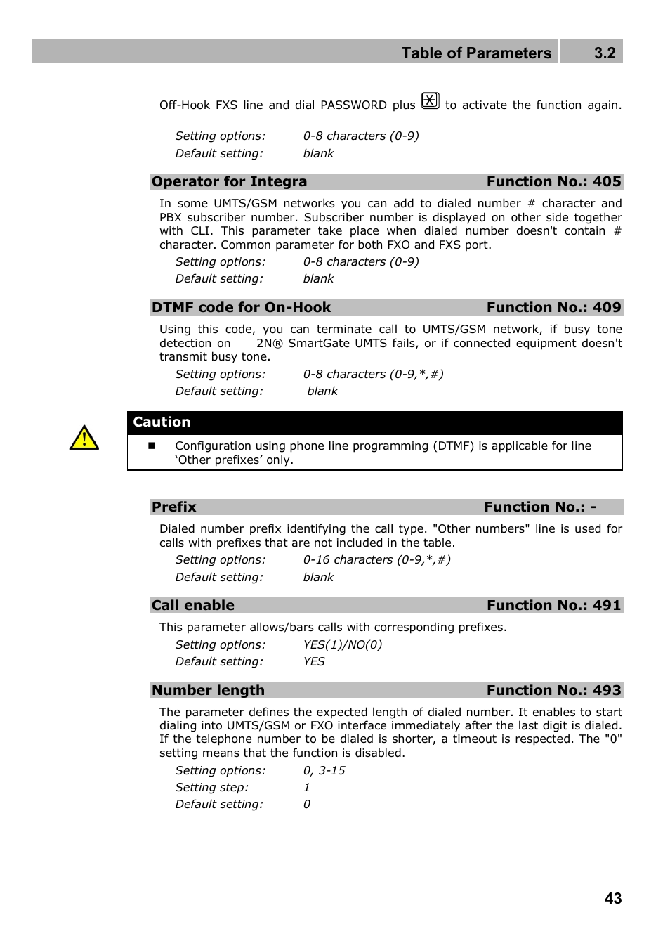 Table of parameters 3.2 | 2N Analogue UMTS gateway 2N SmartGate UMTS - Manual, 1699 v1.1.0 User Manual | Page 43 / 83