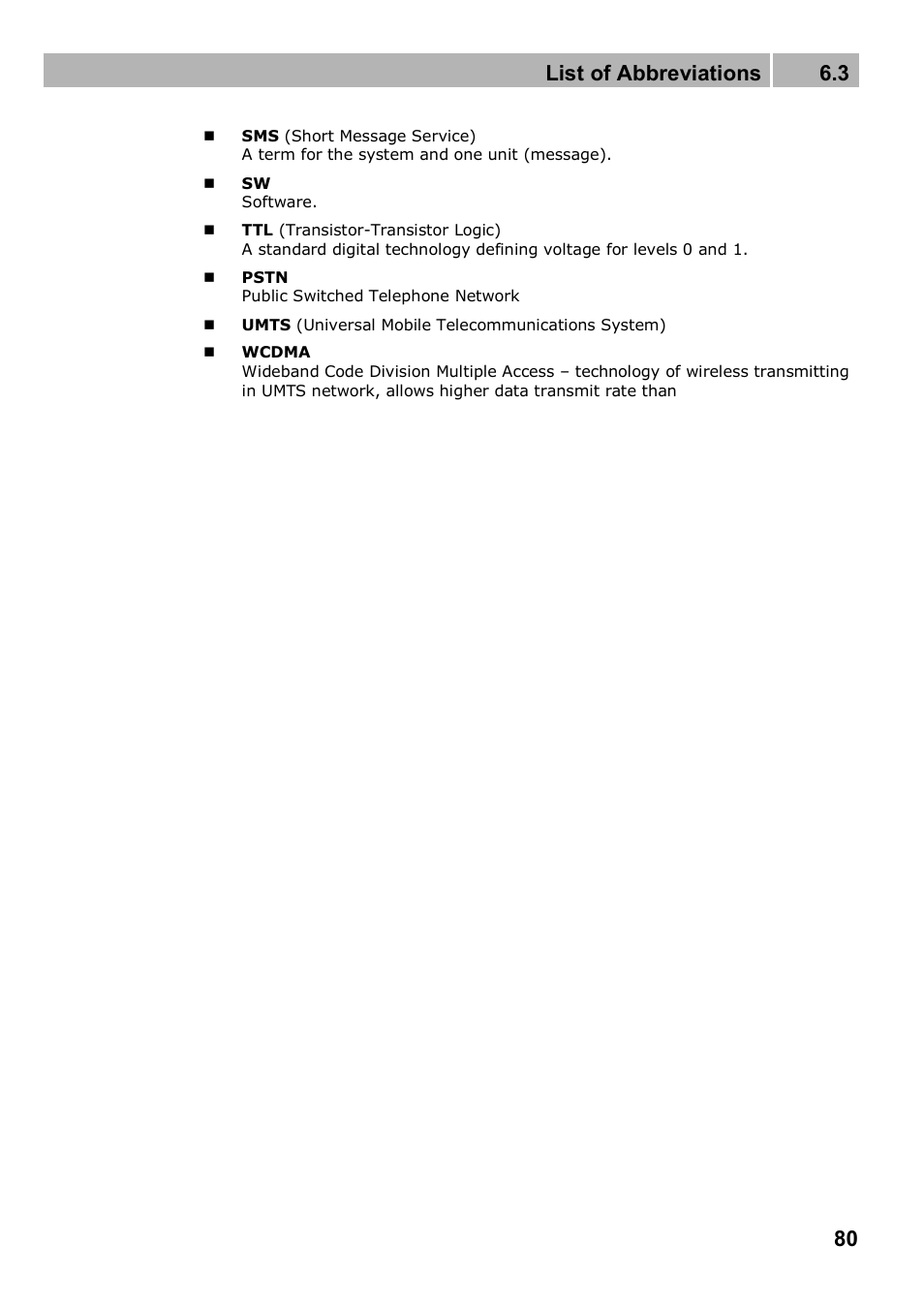 List of abbreviations 6.3 | 2N Analogue UMTS gateway 2N SmartGate UMTS - Manual, 1699 v1.1.0 User Manual | Page 80 / 83