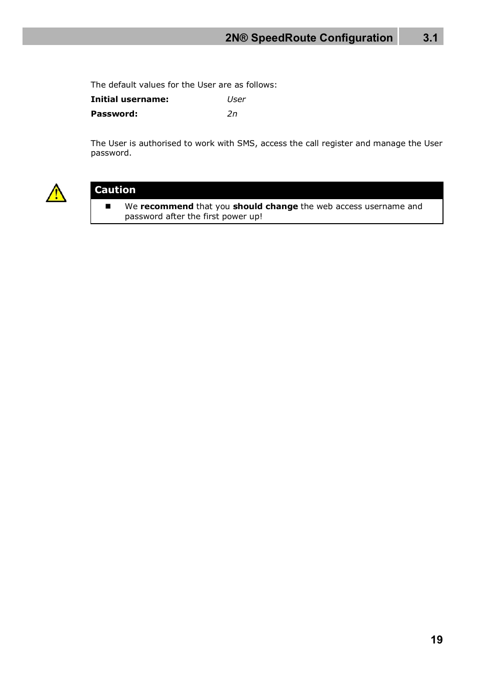 2n® speedroute configuration 3.1 | 2N 4G wireless router 2N SpeedRoute - User manual, 1898 v1.02 User Manual | Page 19 / 101