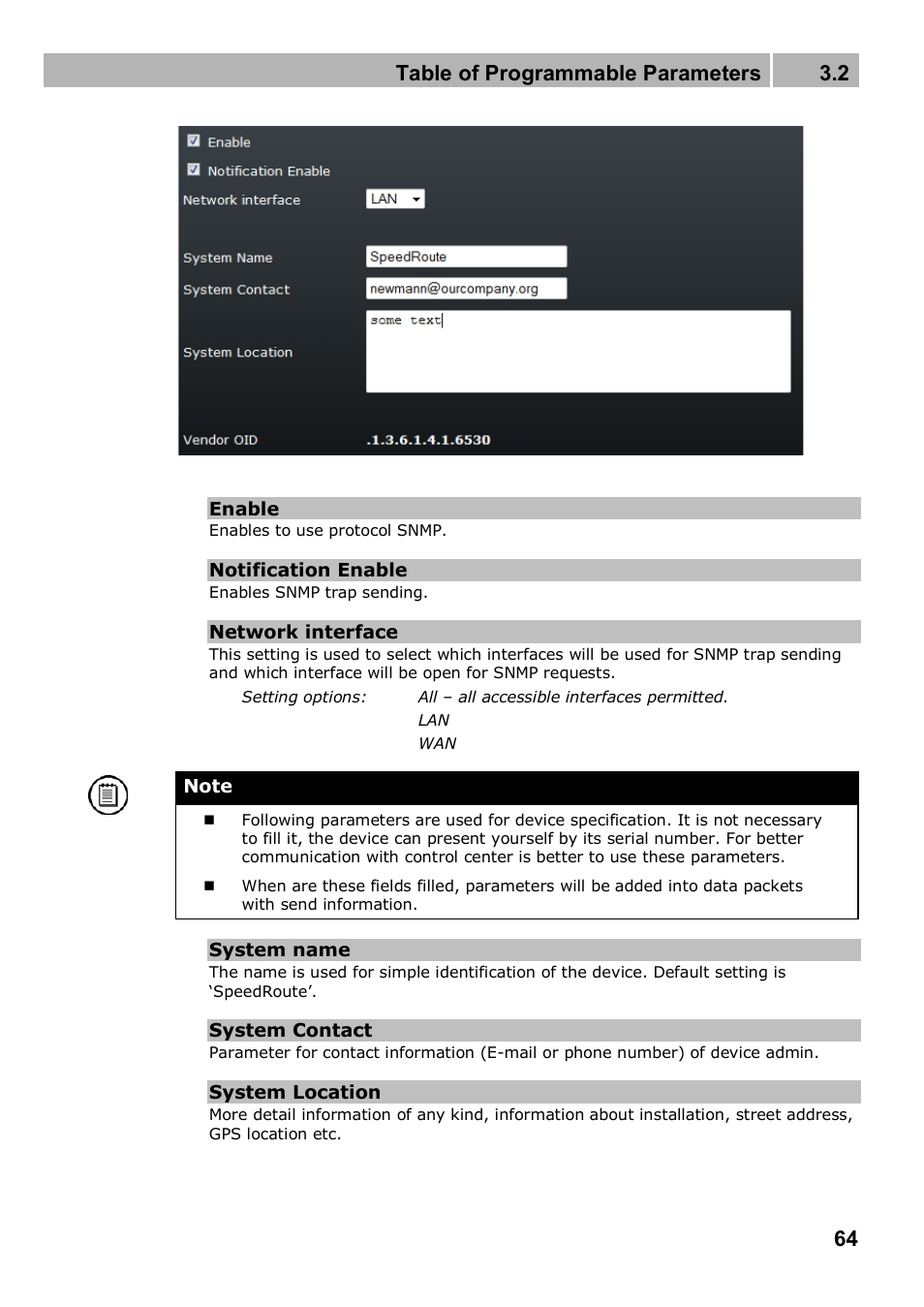 Table of programmable parameters 3.2 | 2N 4G wireless router 2N SpeedRoute - User manual, 1898 v1.02 User Manual | Page 64 / 101