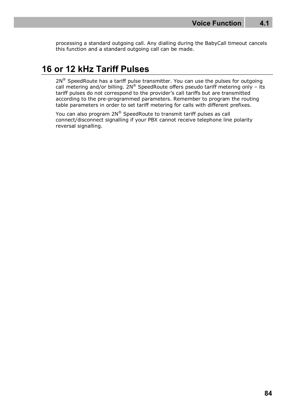 16 or 12 khz tariff pulses, Voice function 4.1 | 2N 4G wireless router 2N SpeedRoute - User manual, 1898 v1.02 User Manual | Page 84 / 101