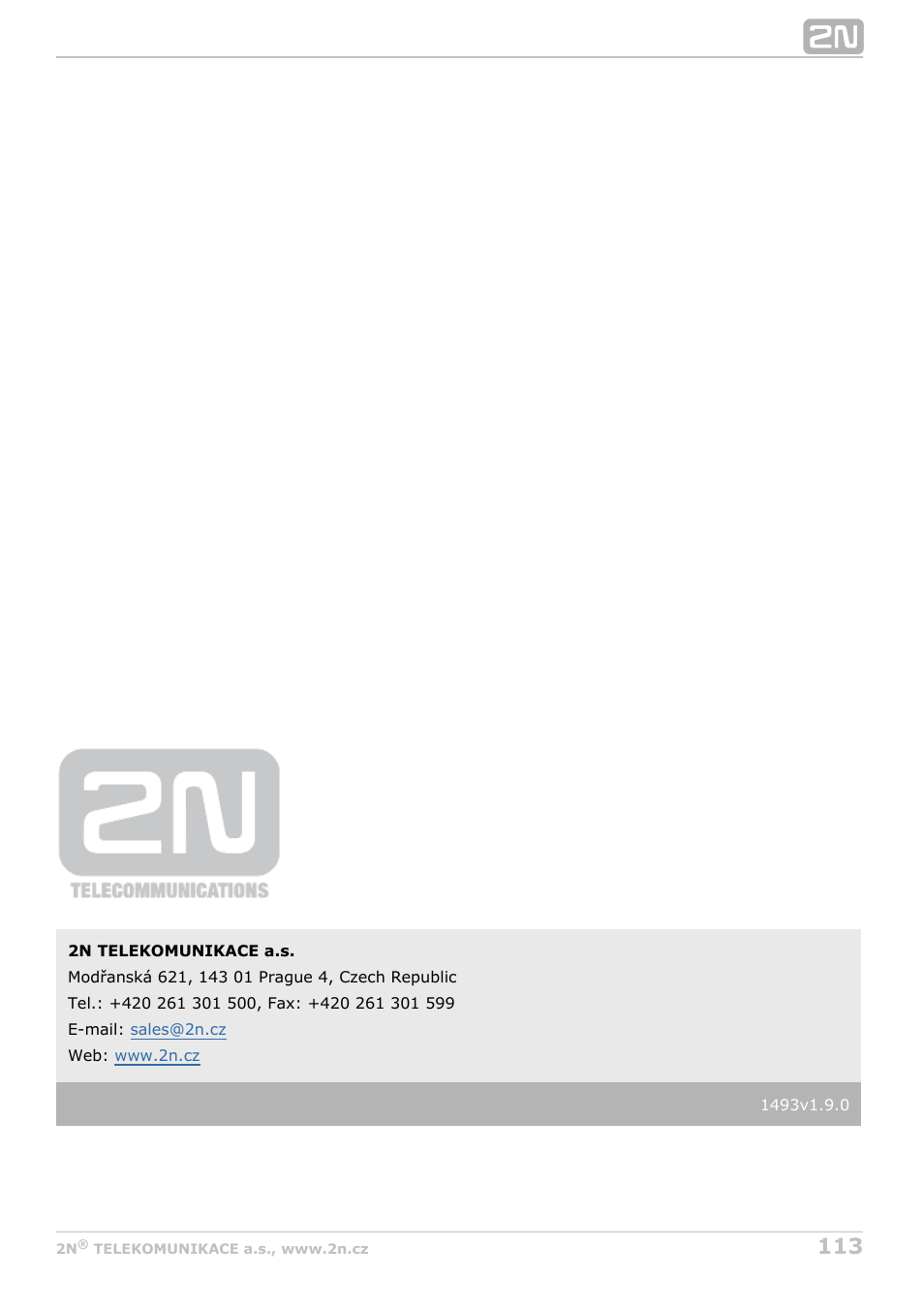 2N OfficeRoute - User manual, 1493 v1.9.0 User Manual | Page 113 / 113