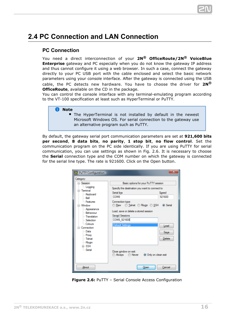 4 pc connection and lan connection, 4 pc connection and, Connection | Pc connection | 2N OfficeRoute - User manual, 1493 v1.9.0 User Manual | Page 16 / 113