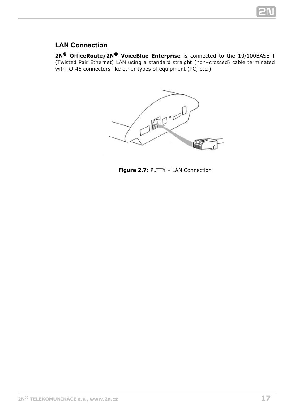 Lan connection | 2N OfficeRoute - User manual, 1493 v1.9.0 User Manual | Page 17 / 113