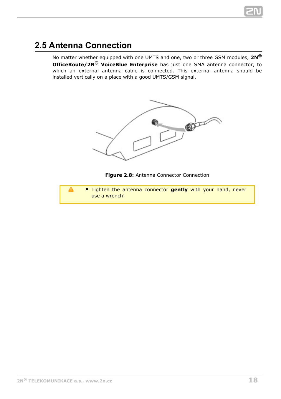 5 antenna connection | 2N OfficeRoute - User manual, 1493 v1.9.0 User Manual | Page 18 / 113