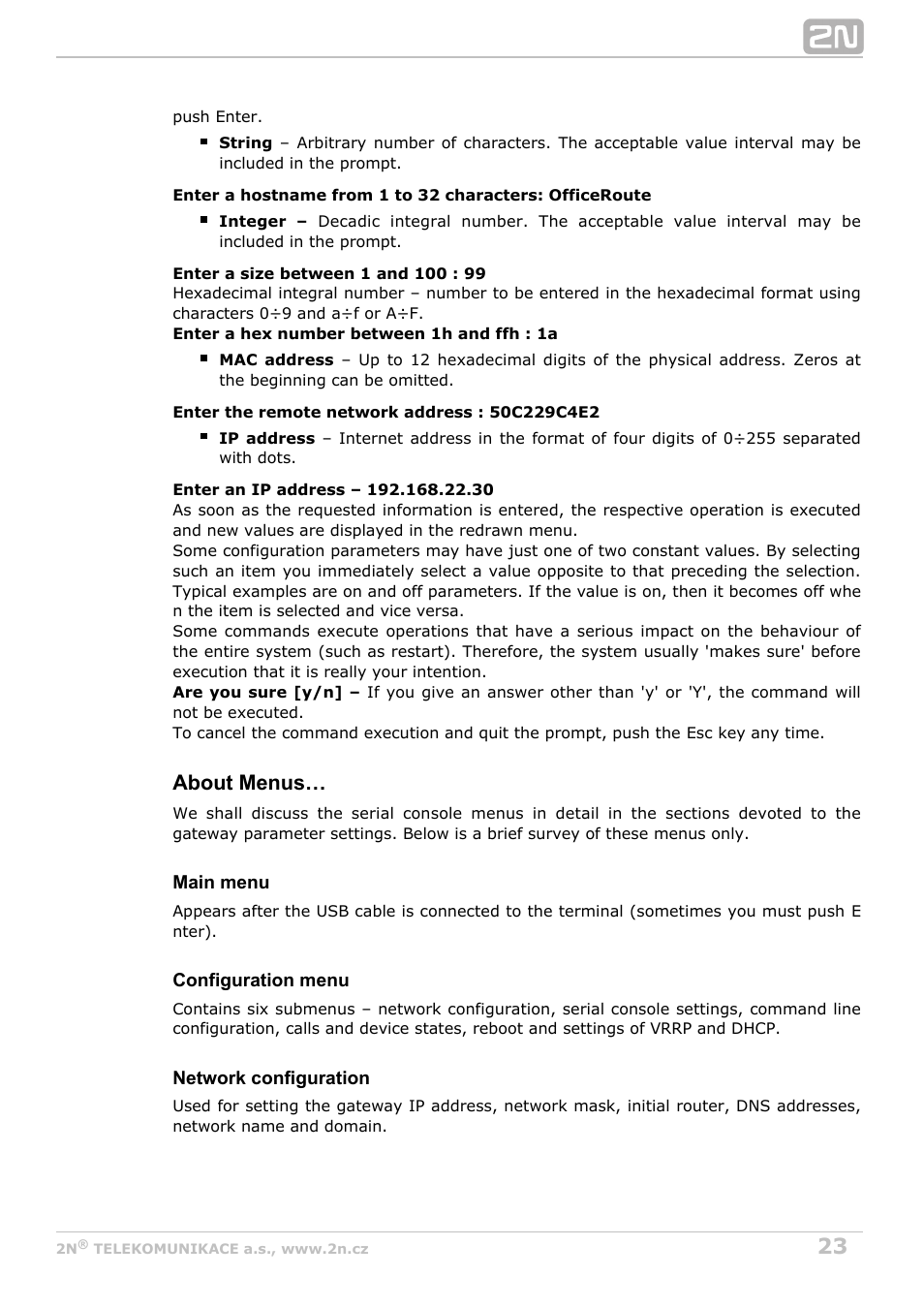 About menus | 2N OfficeRoute - User manual, 1493 v1.9.0 User Manual | Page 23 / 113