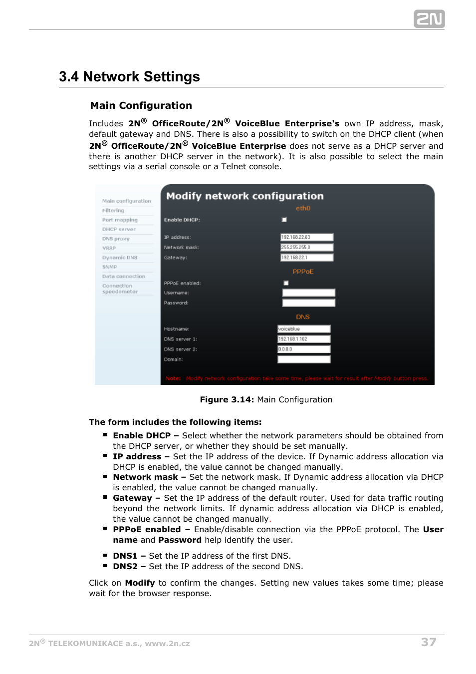 4 network settings | 2N OfficeRoute - User manual, 1493 v1.9.0 User Manual | Page 37 / 113