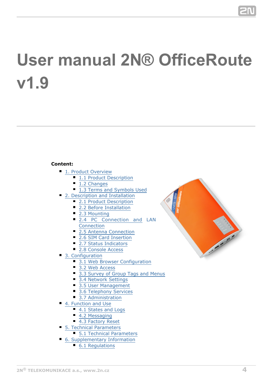 User manual 2n® officeroute v1.9 | 2N OfficeRoute - User manual, 1493 v1.9.0 User Manual | Page 4 / 113