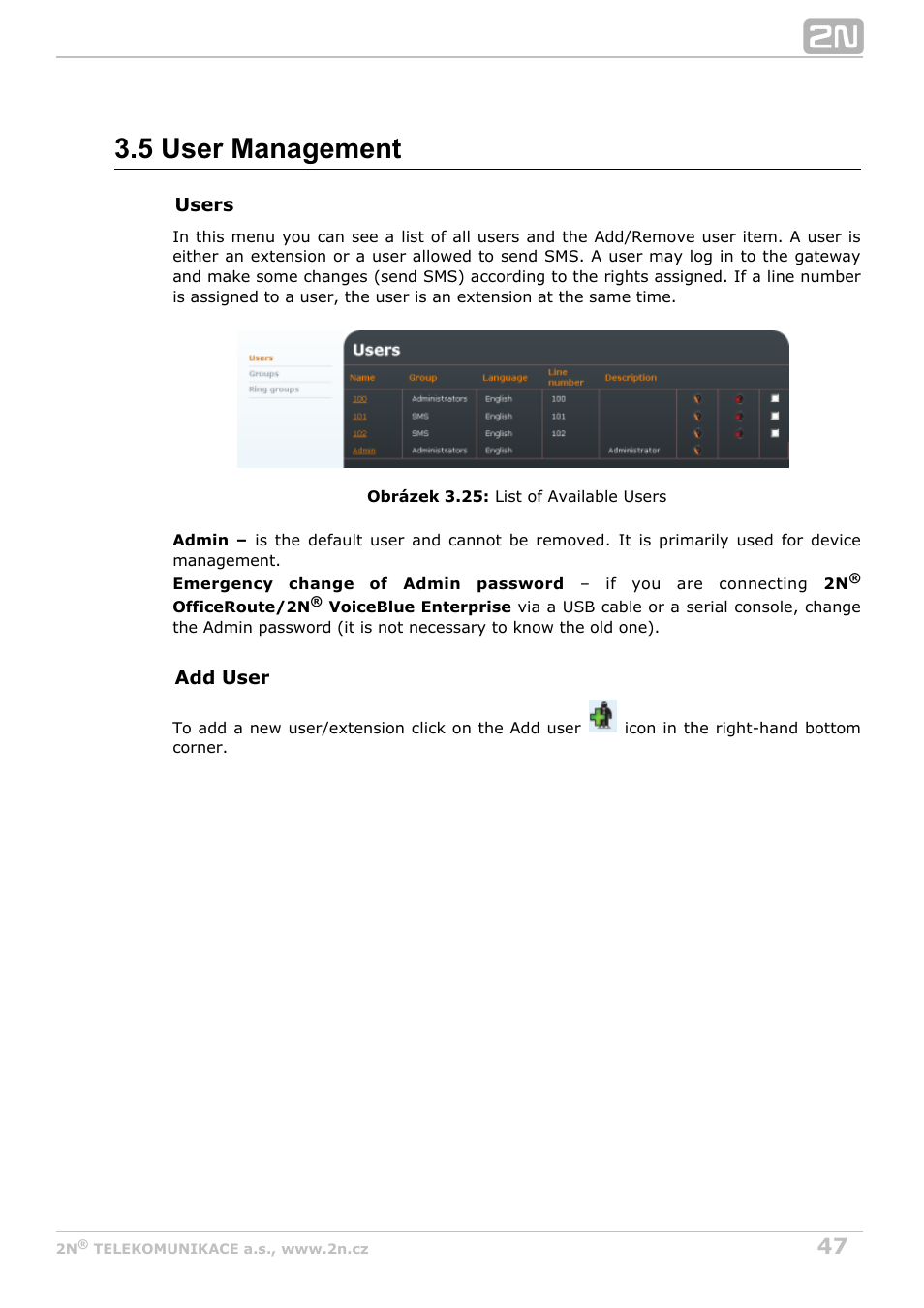 5 user management | 2N OfficeRoute - User manual, 1493 v1.9.0 User Manual | Page 47 / 113