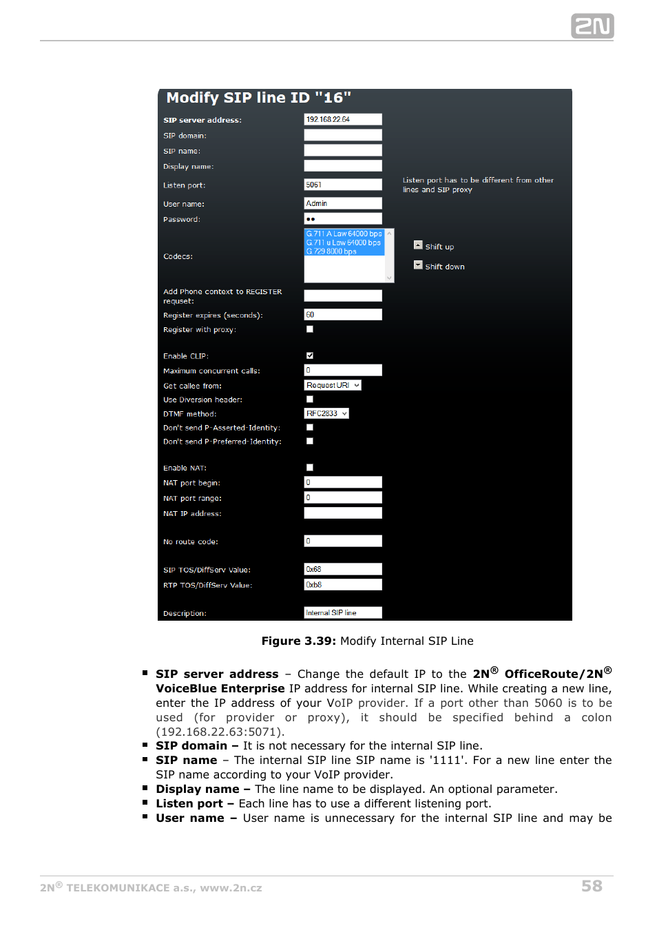 2N OfficeRoute - User manual, 1493 v1.9.0 User Manual | Page 58 / 113