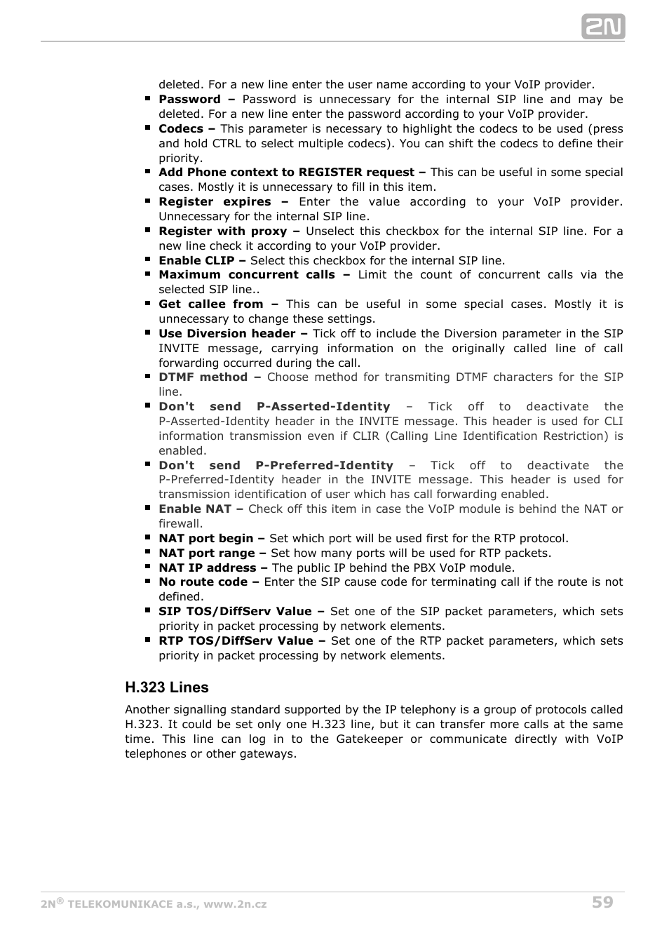 H.323 lines | 2N OfficeRoute - User manual, 1493 v1.9.0 User Manual | Page 59 / 113