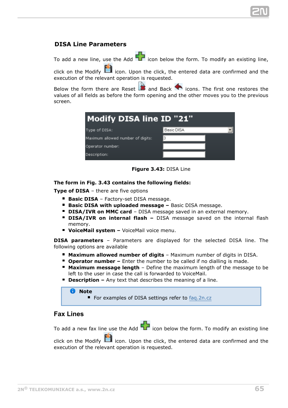 Fax lines | 2N OfficeRoute - User manual, 1493 v1.9.0 User Manual | Page 65 / 113