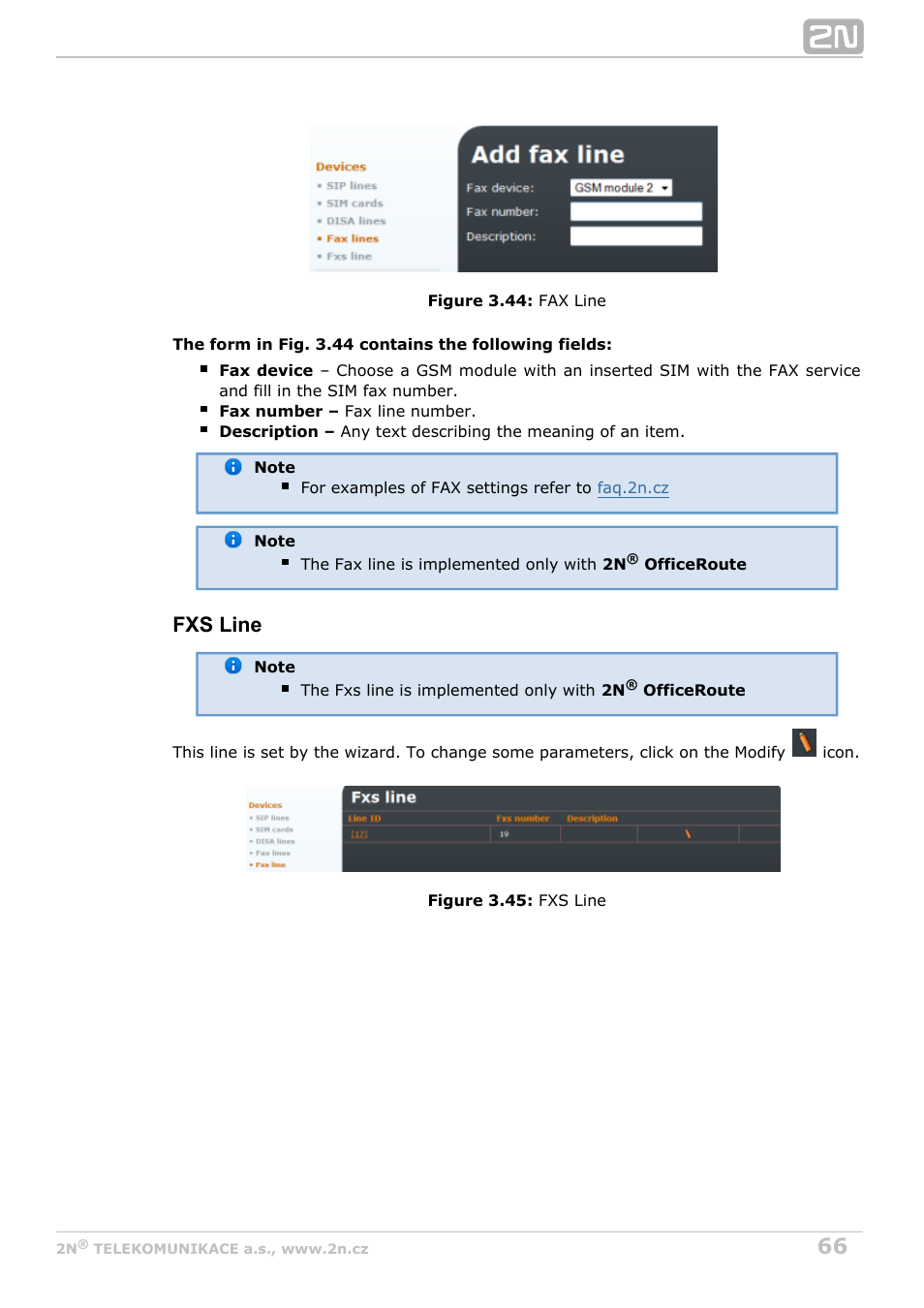 Fxs line | 2N OfficeRoute - User manual, 1493 v1.9.0 User Manual | Page 66 / 113