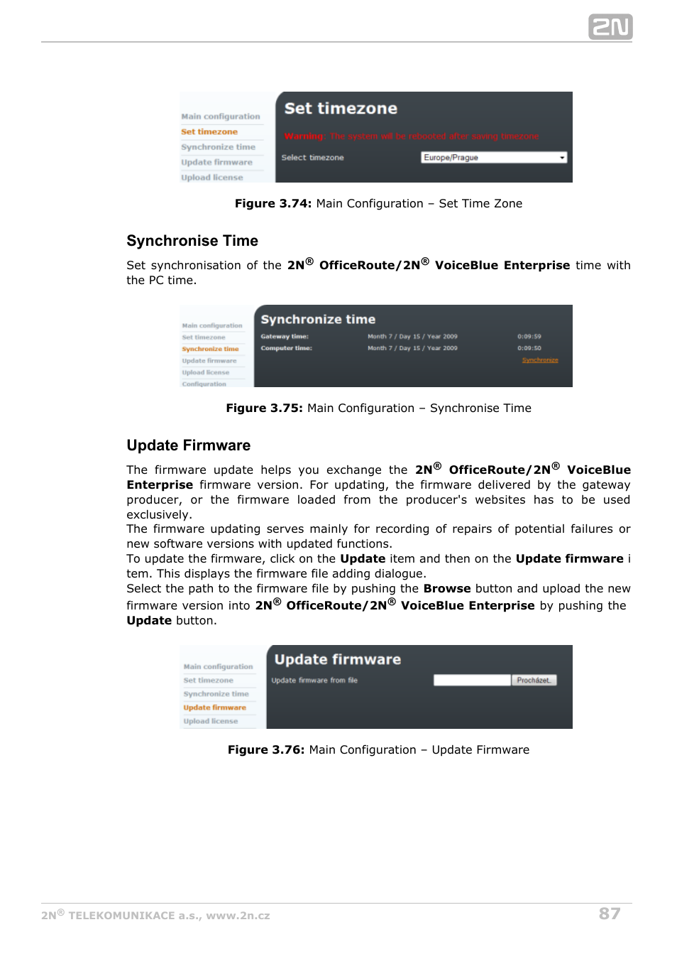 Synchronise time, Update firmware | 2N OfficeRoute - User manual, 1493 v1.9.0 User Manual | Page 87 / 113