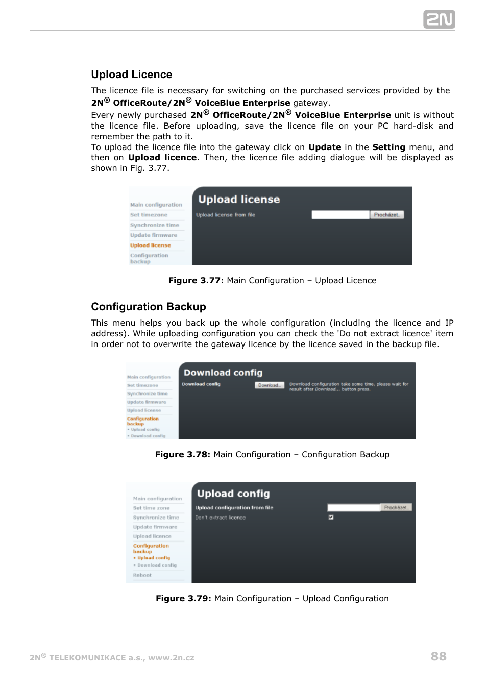 Upload licence, Configuration backup | 2N OfficeRoute - User manual, 1493 v1.9.0 User Manual | Page 88 / 113