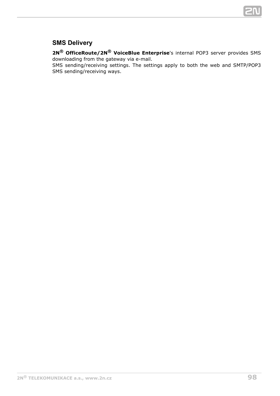 Sms delivery | 2N OfficeRoute - User manual, 1493 v1.9.0 User Manual | Page 98 / 113