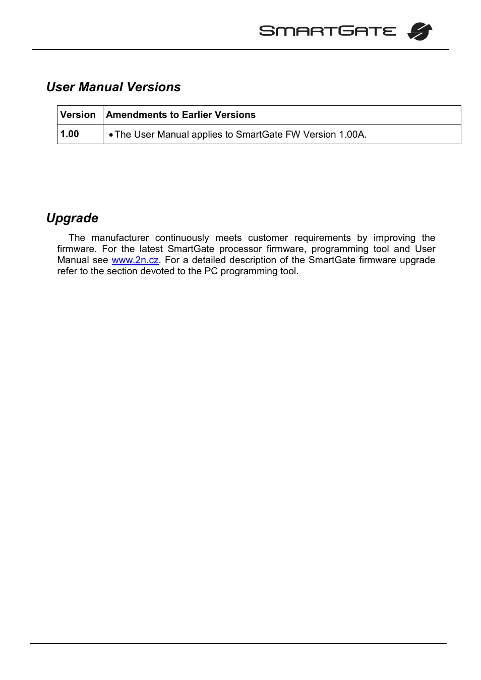 User manual versions, Upgrade | 2N SmartGate - User Manual User Manual | Page 3 / 47