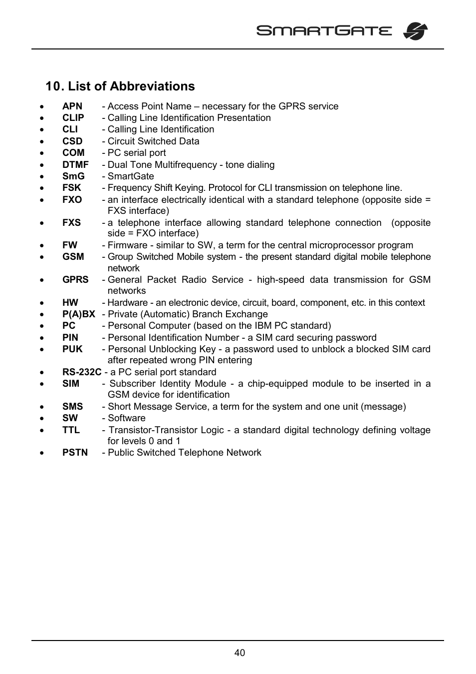 List of abbreviations | 2N SmartGate - User Manual User Manual | Page 45 / 47