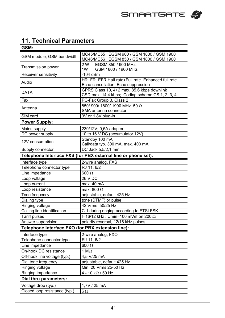 Technical parameters | 2N SmartGate - User Manual User Manual | Page 46 / 47