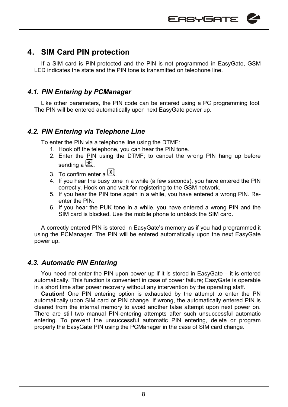 Sim card pin protection | 2N EasyGate - User Manual User Manual | Page 13 / 36