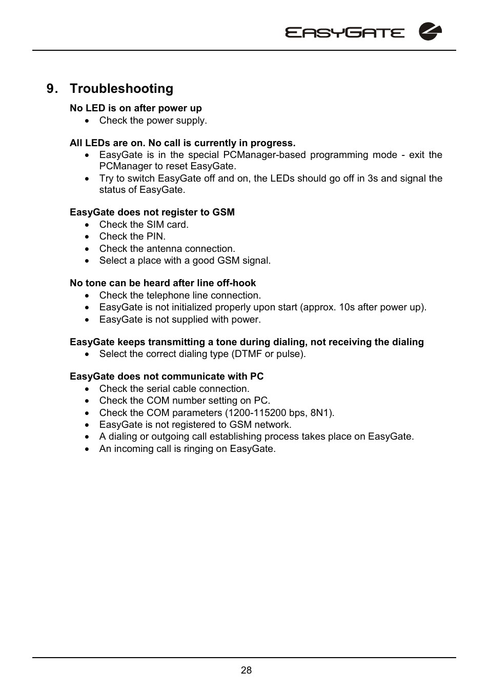 Troubleshooting | 2N EasyGate - User Manual User Manual | Page 33 / 36