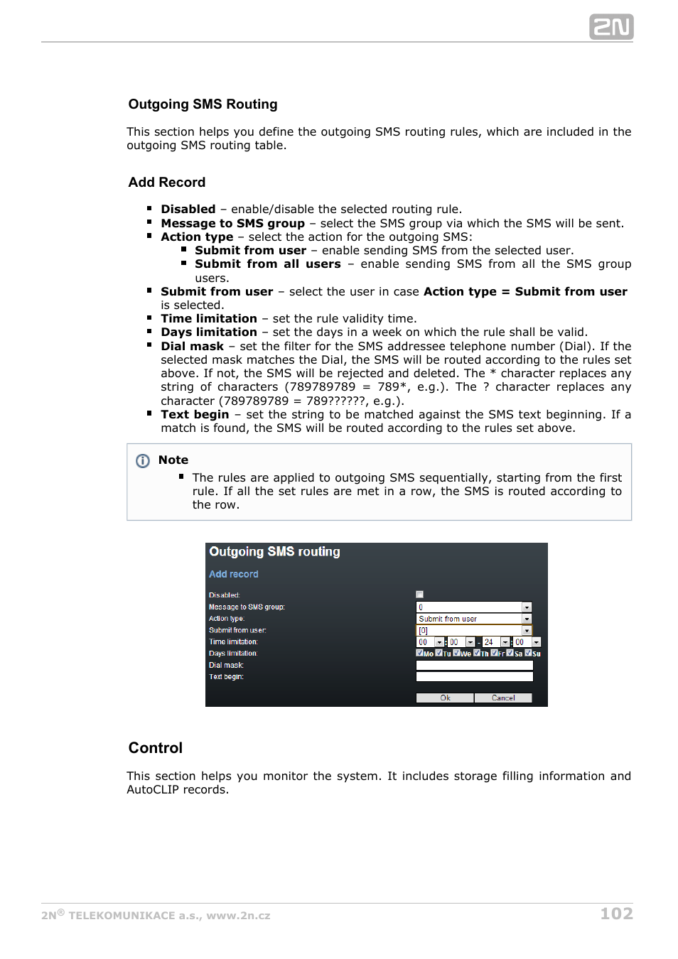 Control | 2N StarGate/BlueTower v5.7 User Manual | Page 102 / 183