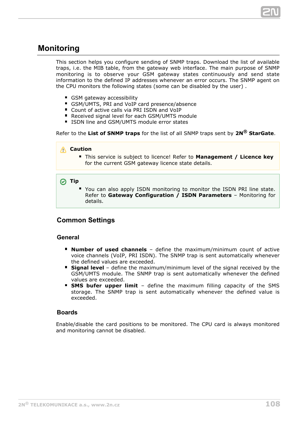 Monitoring, Common settings | 2N StarGate/BlueTower v5.7 User Manual | Page 108 / 183