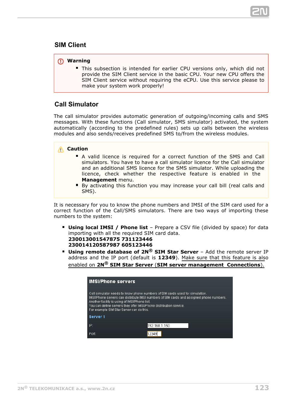 Sim client call simulator | 2N StarGate/BlueTower v5.7 User Manual | Page 123 / 183