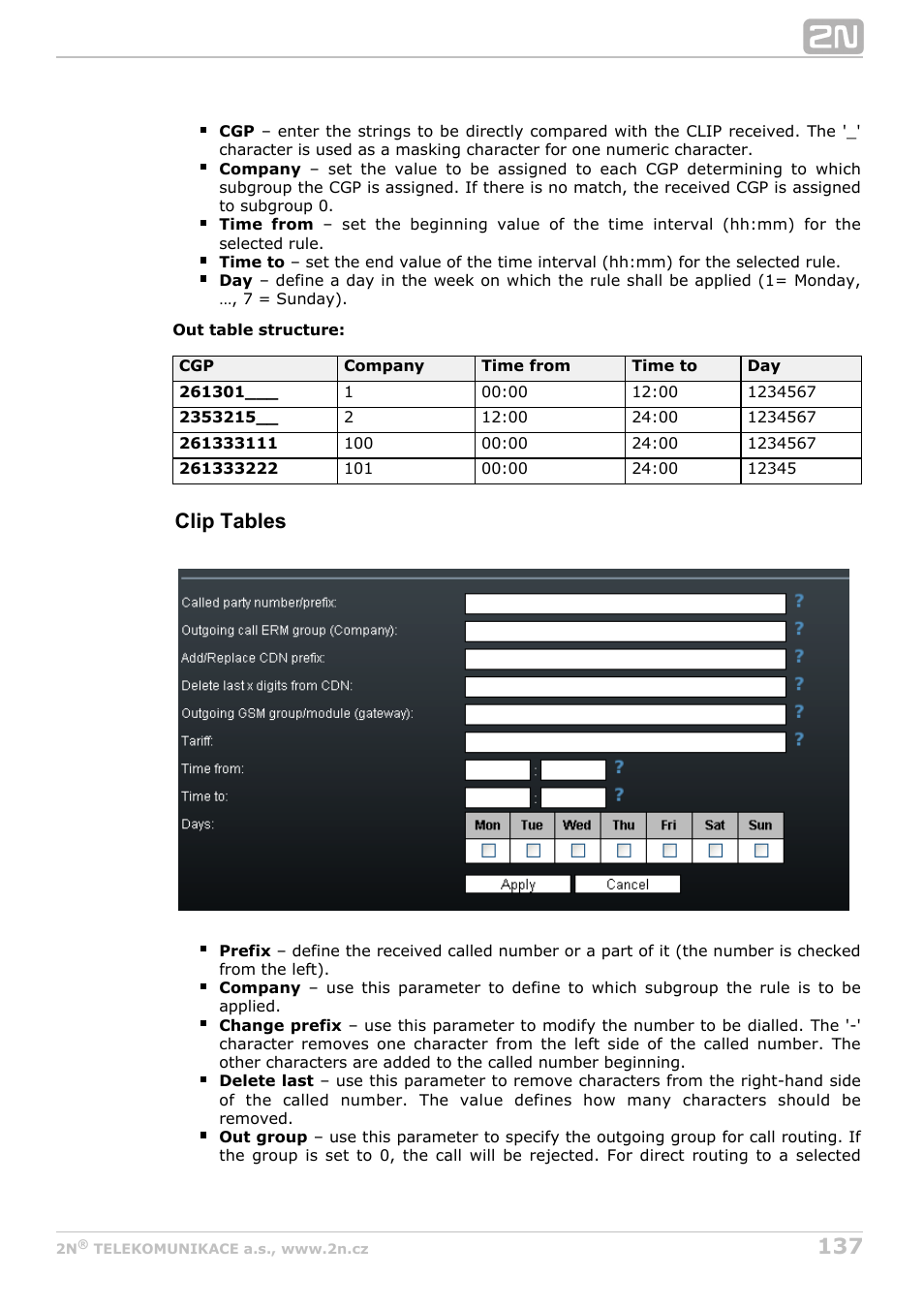 Clip tables | 2N StarGate/BlueTower v5.7 User Manual | Page 137 / 183