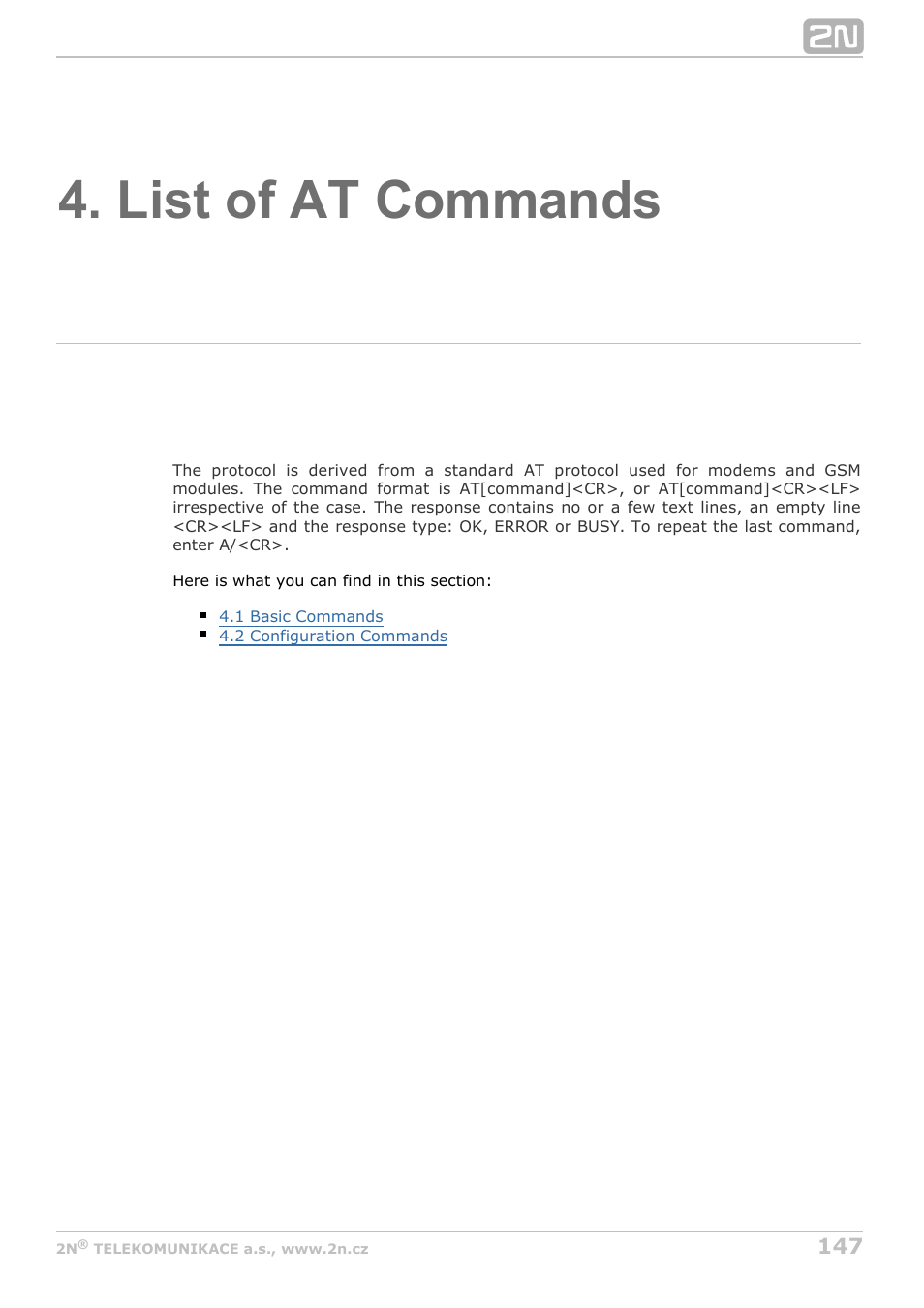 List of at commands | 2N StarGate/BlueTower v5.7 User Manual | Page 147 / 183