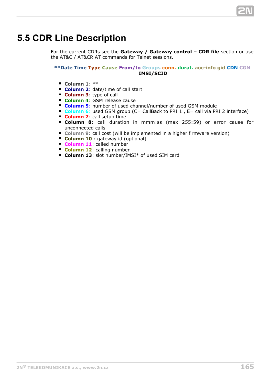 5 cdr line description | 2N StarGate/BlueTower v5.7 User Manual | Page 165 / 183