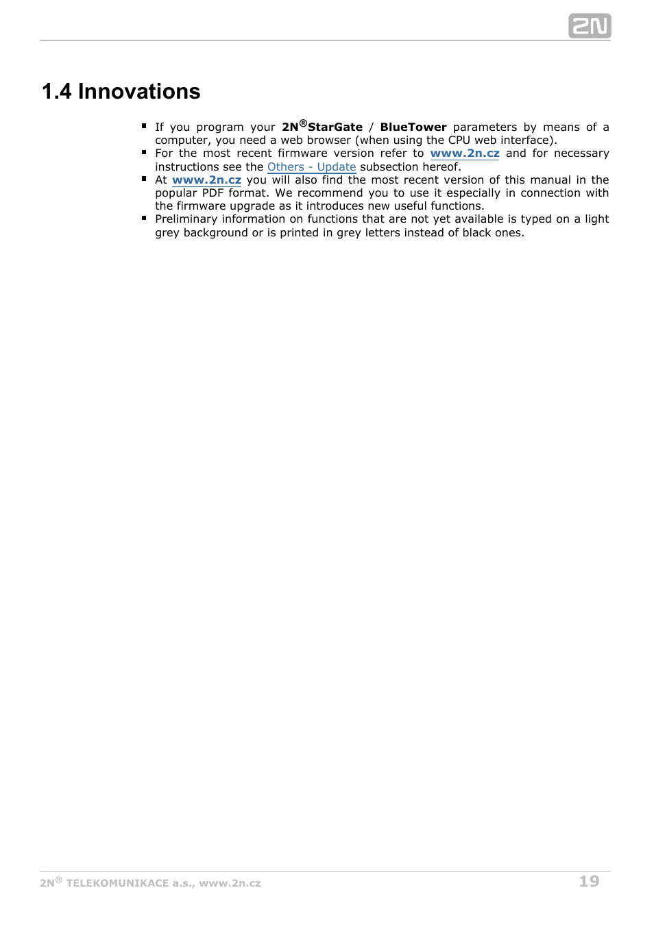 4 innovations | 2N StarGate/BlueTower v5.7 User Manual | Page 19 / 183