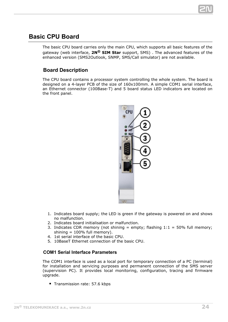 Basic cpu board, Board description | 2N StarGate/BlueTower v5.7 User Manual | Page 24 / 183