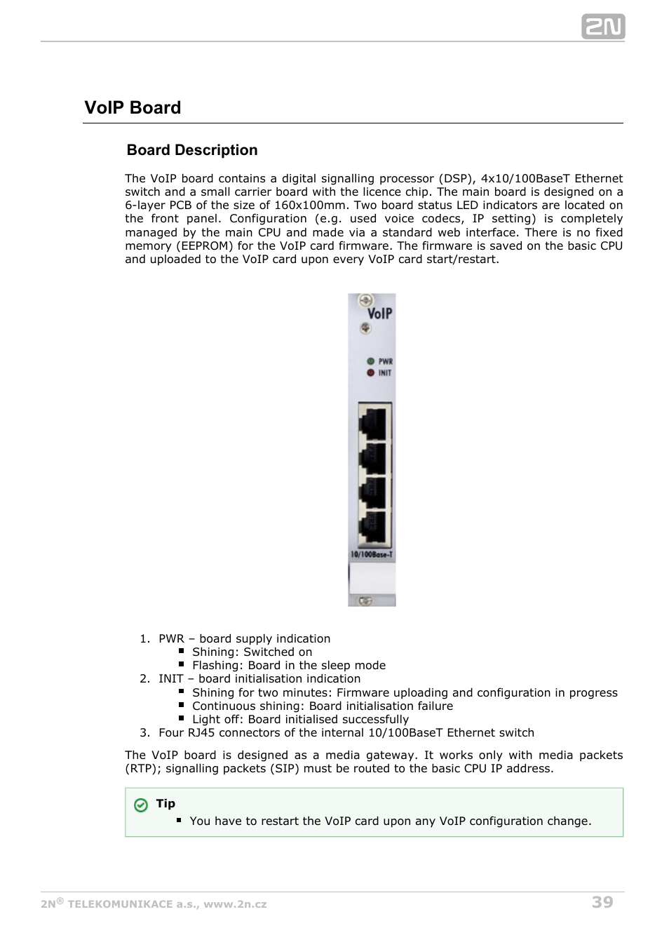 Voip board, Board description | 2N StarGate/BlueTower v5.7 User Manual | Page 39 / 183