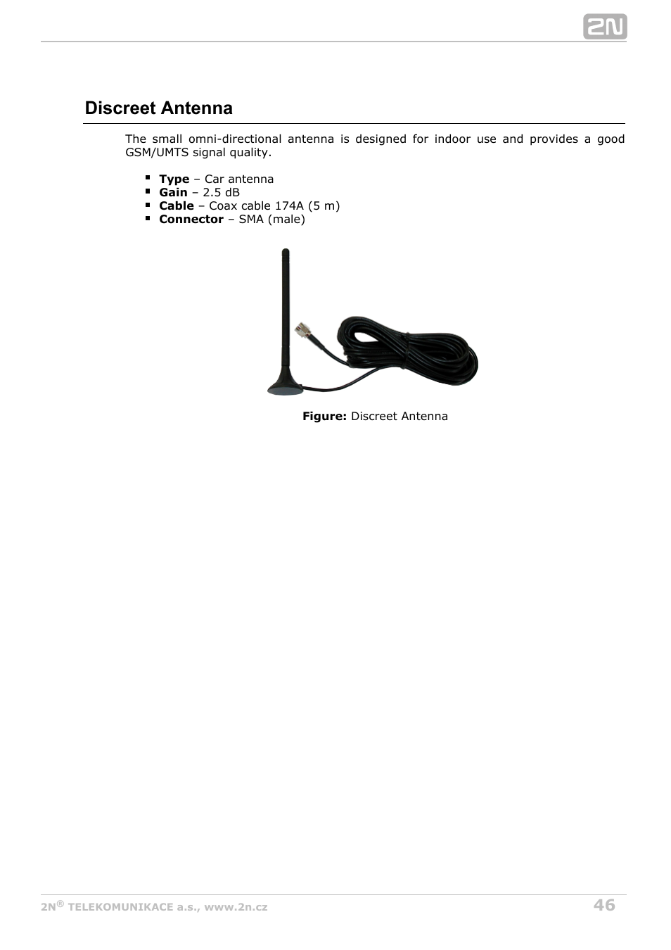 Discreet antenna | 2N StarGate/BlueTower v5.7 User Manual | Page 46 / 183