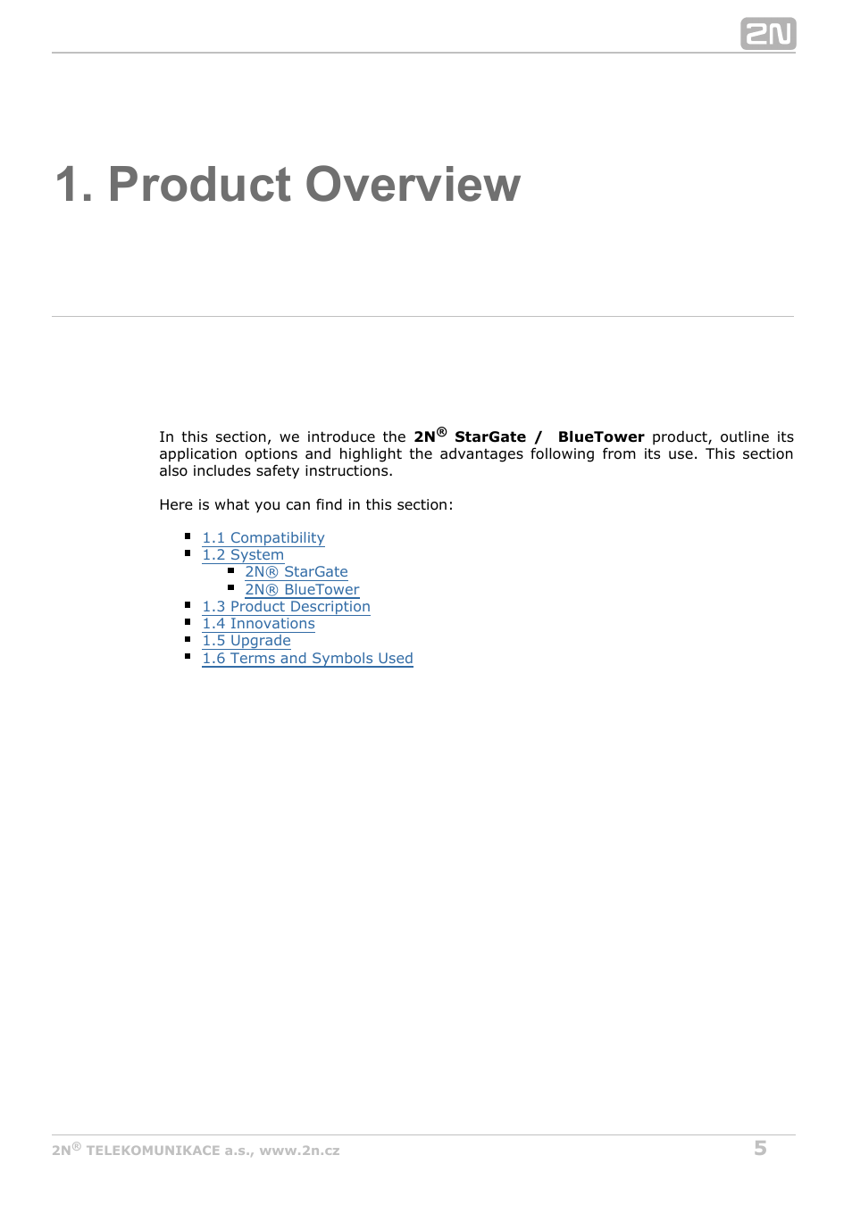 Product overview | 2N StarGate/BlueTower v5.7 User Manual | Page 5 / 183