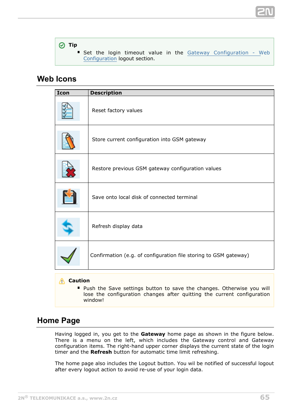 Web icons, Home page | 2N StarGate/BlueTower v5.7 User Manual | Page 65 / 183